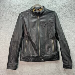 Laundry by Shelli Segal Large Leather Moto Jacket Animal Print Lining Comfort